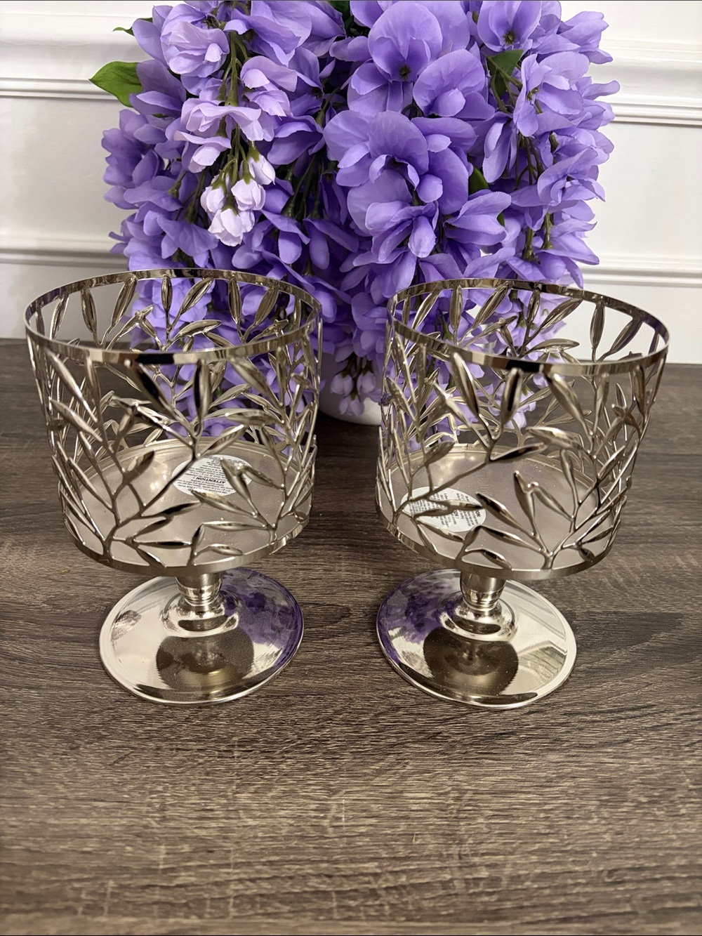 BBW Silver Metal Cutout Goblet Candle Holders - Set of 2